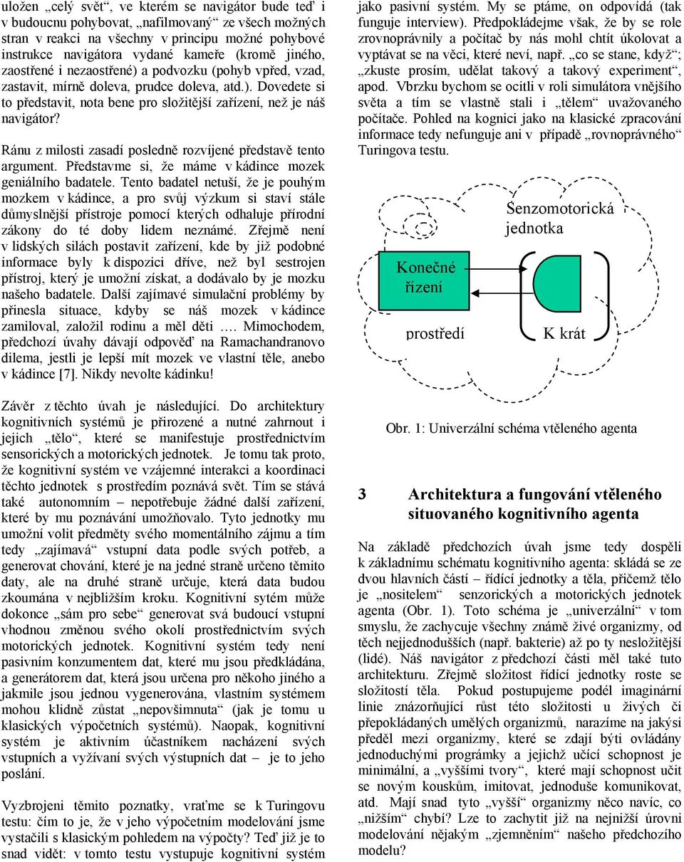 Ránu z milosti zasadí posledně rozvíjené představě tento argument. Představme si, že máme v kádince mozek geniálního badatele.