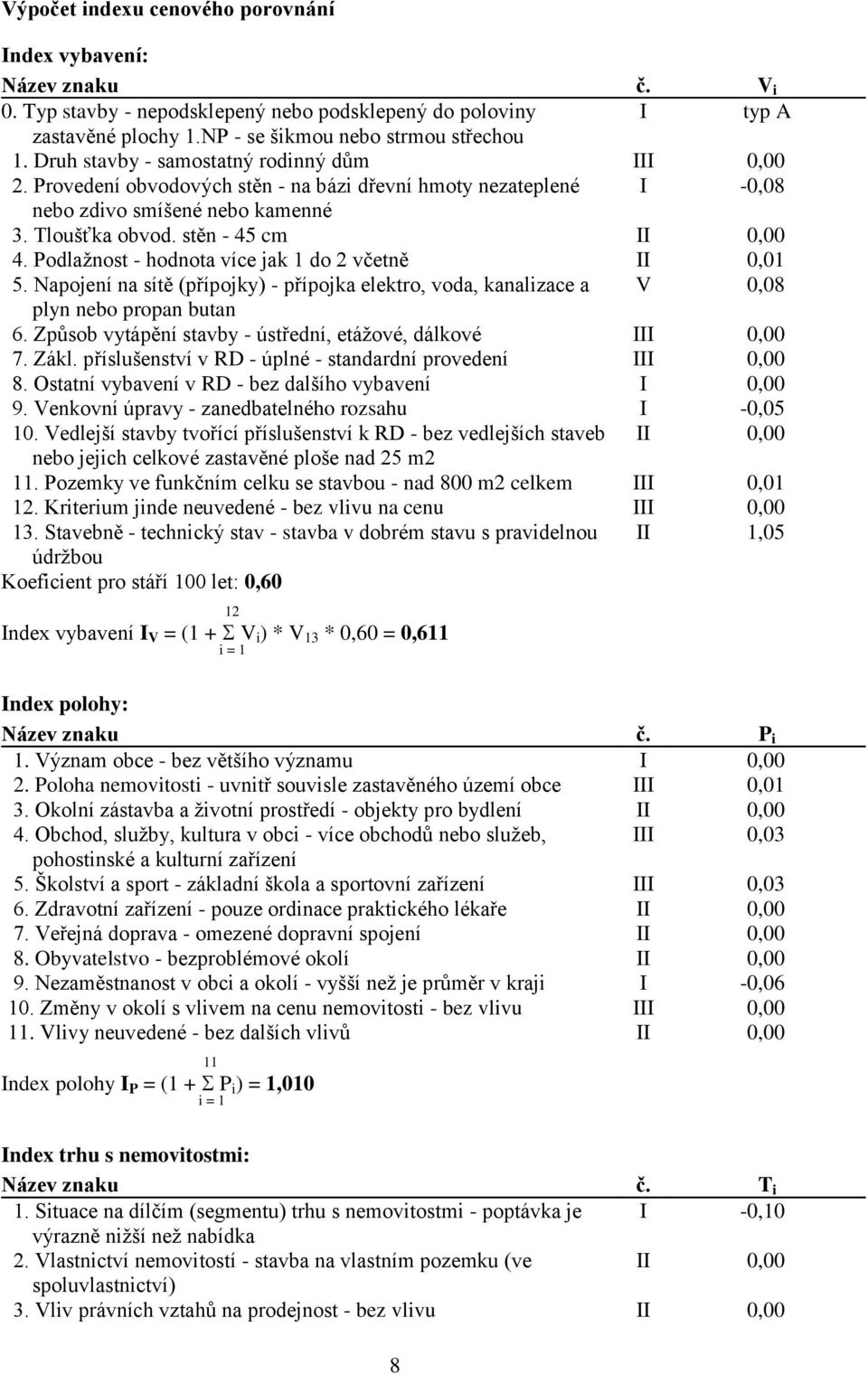 Podlažnost - hodnota více jak 1 do 2 včetně II 0,01 5. Napojení na sítě (přípojky) - přípojka elektro, voda, kanalizace a V 0,08 plyn nebo propan butan 6.