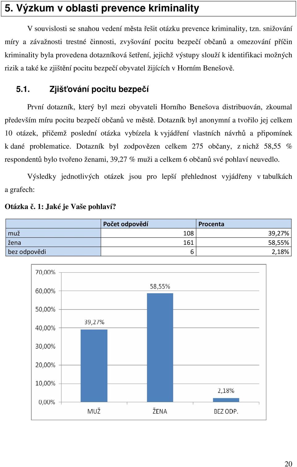 také ke zjištění pocitu bezpečí obyvatel žijících v Horním Benešově. 5.1.