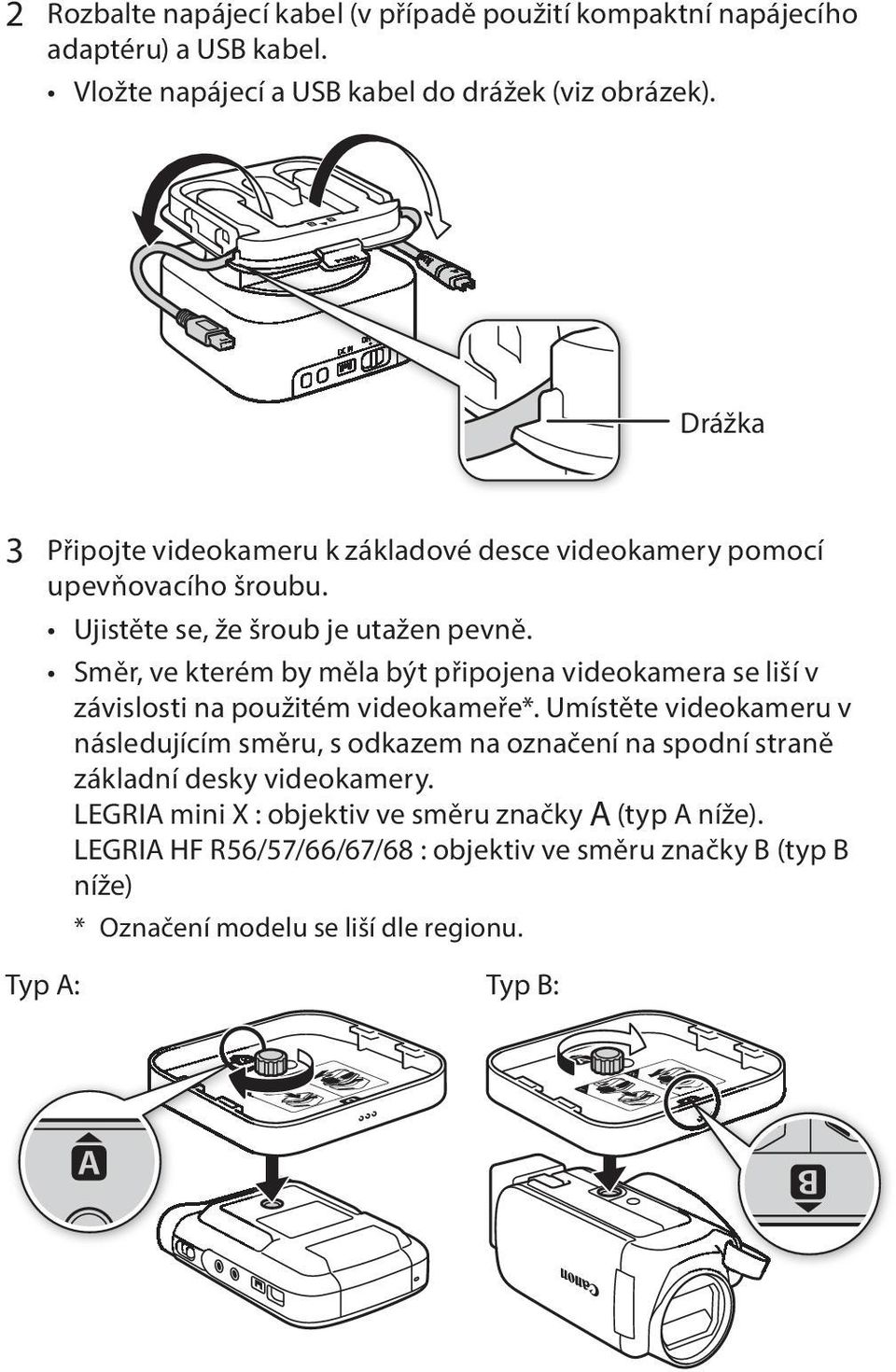 Směr, ve kterém by měla být připojena videokamera se liší v závislosti na použitém videokameře*.