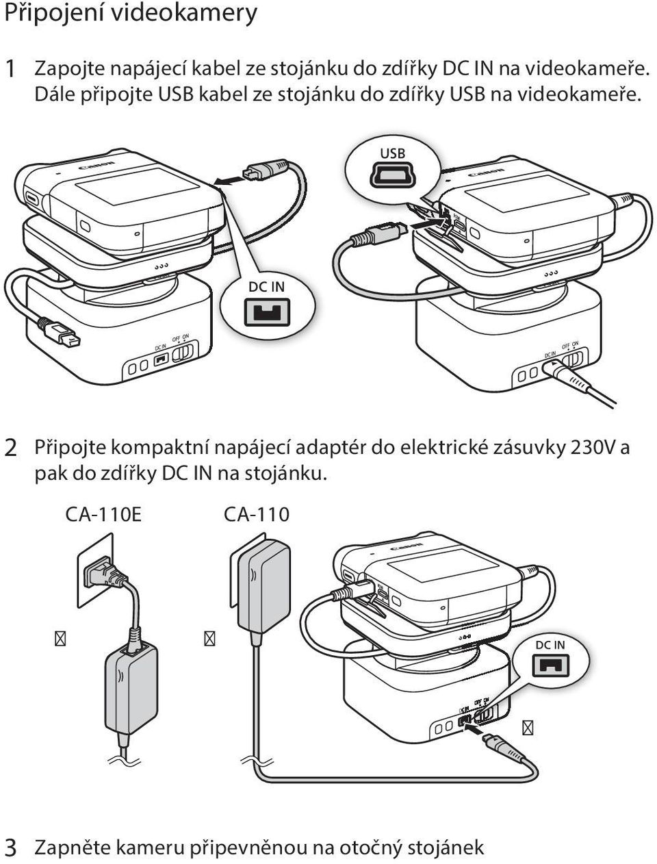 2 Připojte kompaktní napájecí adaptér do elektrické zásuvky 230V a pak do