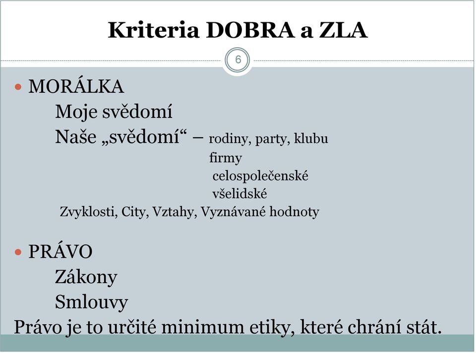 Zvyklosti, City, Vztahy, Vyznávané hodnoty PRÁVO Zákony
