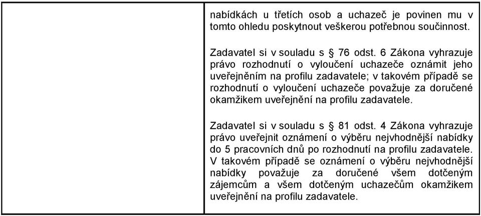 doručené okamžikem uveřejnění na profilu zadavatele. Zadavatel si v souladu s 81 odst.