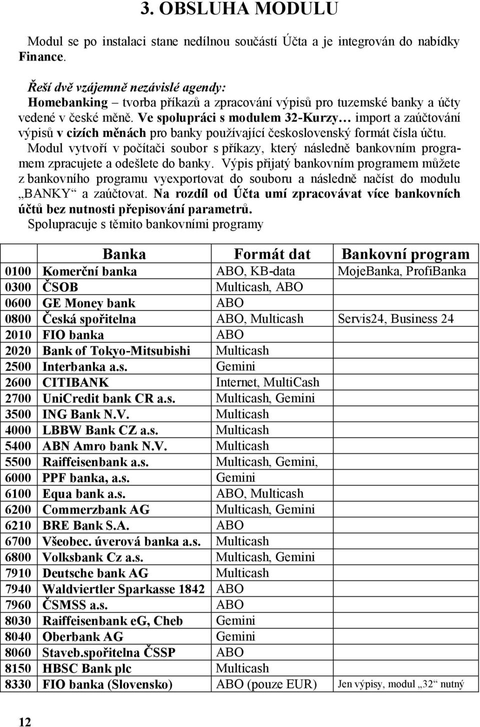 Ve spolupráci s modulem 32-Kurzy import a zaúčtování výpisů v cizích měnách pro banky používající československý formát čísla účtu.