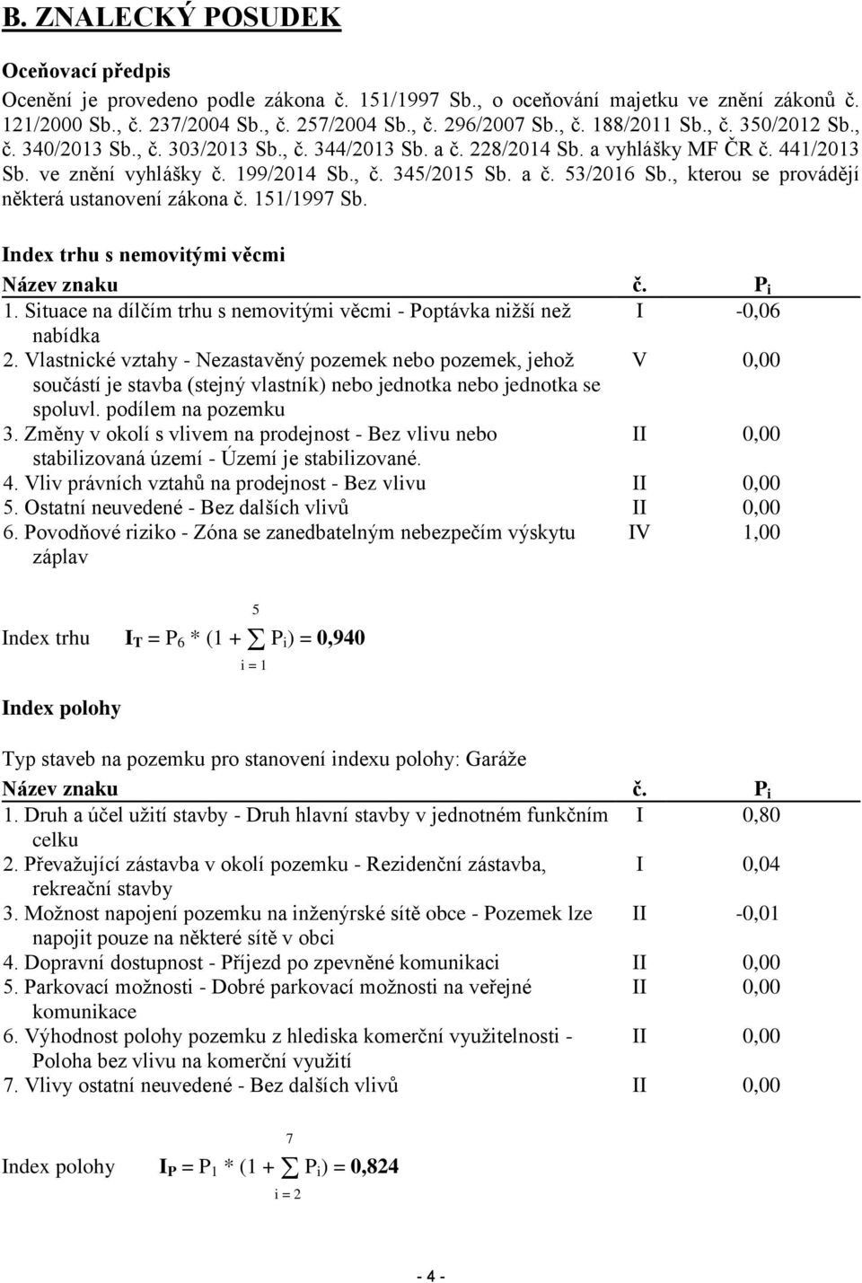 , kterou se provádějí některá ustanovení zákona č. 151/1997 Sb. Index trhu s nemovitými věcmi Název znaku č. P i 1. Situace na dílčím trhu s nemovitými věcmi - Poptávka nižší než I -0,06 nabídka 2.