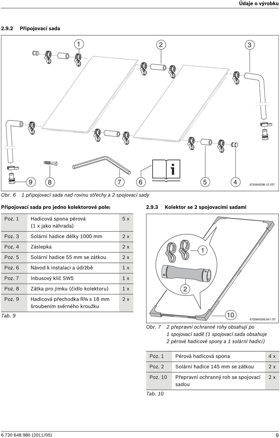 7 Inbusový klíč SW5 x Poz. 8 Zátka pro jímku (čidlo kolektoru) x Poz. 9 Tab. 9 Hadicová přechodka R¾ s 8 mm šroubením svěrného kroužku x Obr. 7 0 6706098.06-.