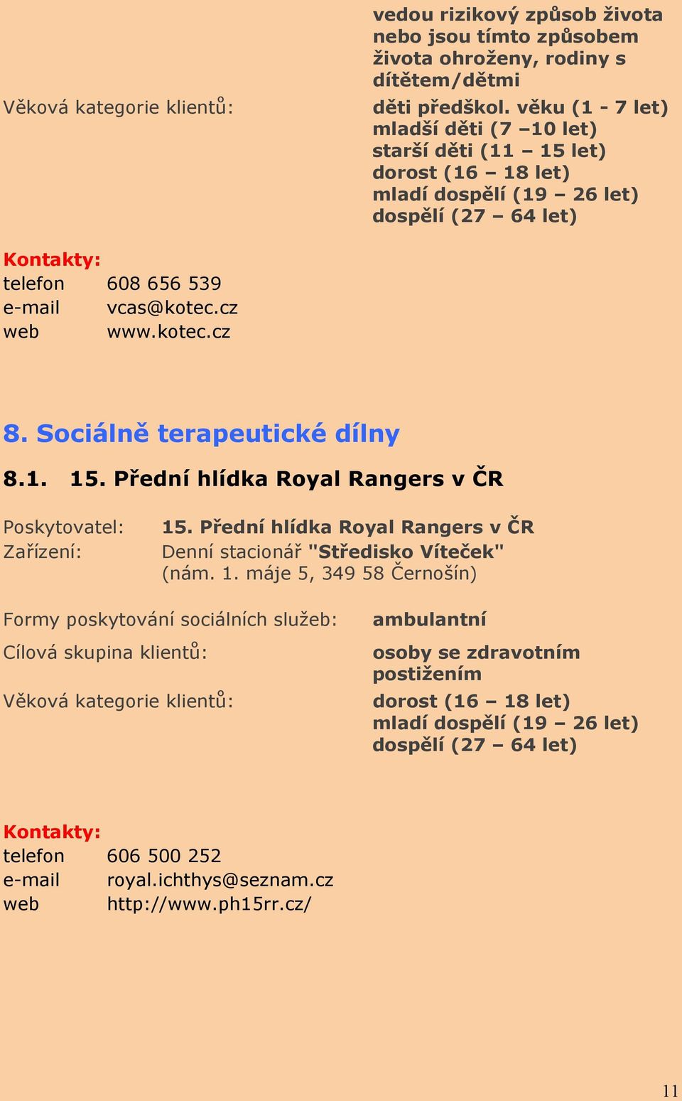 Sociálně terapeutické dílny 8.1. 15. Přední hlídka Royal Rangers v ČR 15.