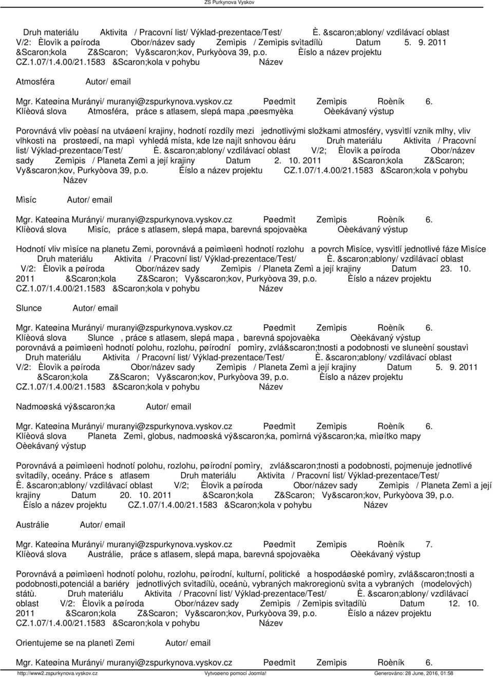 vliv vlhkosti na prostøedí, na mapì vyhledá místa, kde lze najít snhovou èáru Druh materiálu Aktivita / Pracovní list/ Výklad-prezentace/Test/ È.