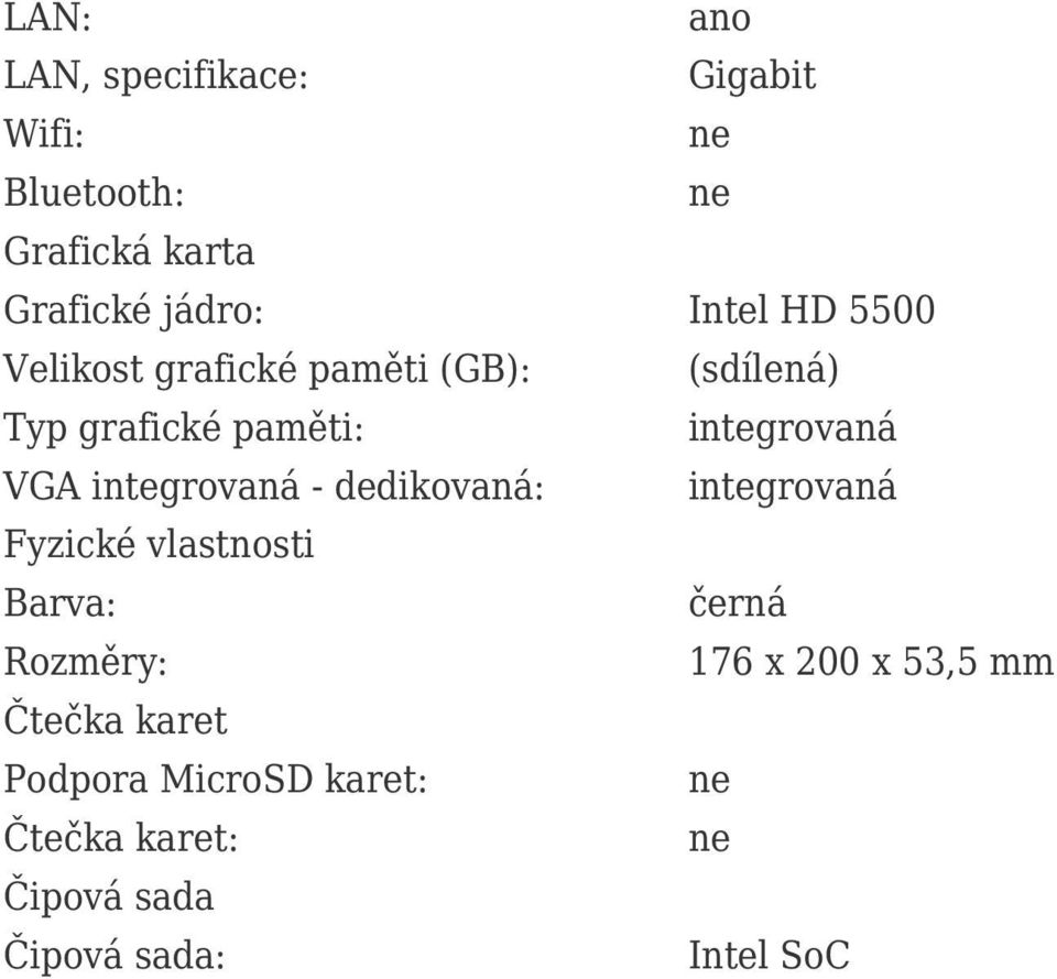 integrovaná - dedikovaná: integrovaná Fyzické vlastnosti Barva: černá Rozměry: 176 x 200