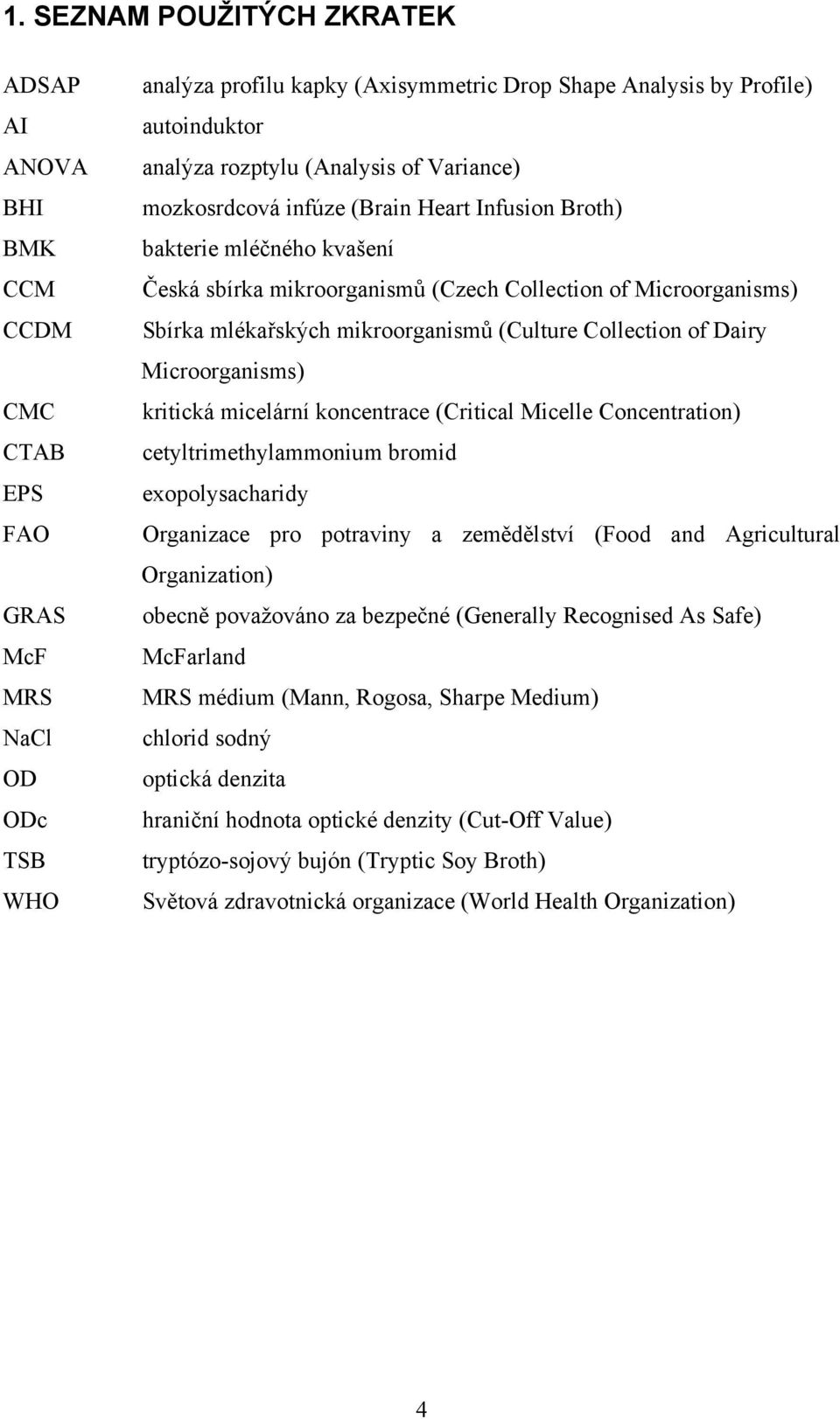 mikroorganismů (Culture Collection of Dairy Microorganisms) kritická micelární koncentrace (Critical Micelle Concentration) cetyltrimethylammonium bromid exopolysacharidy Organizace pro potraviny a