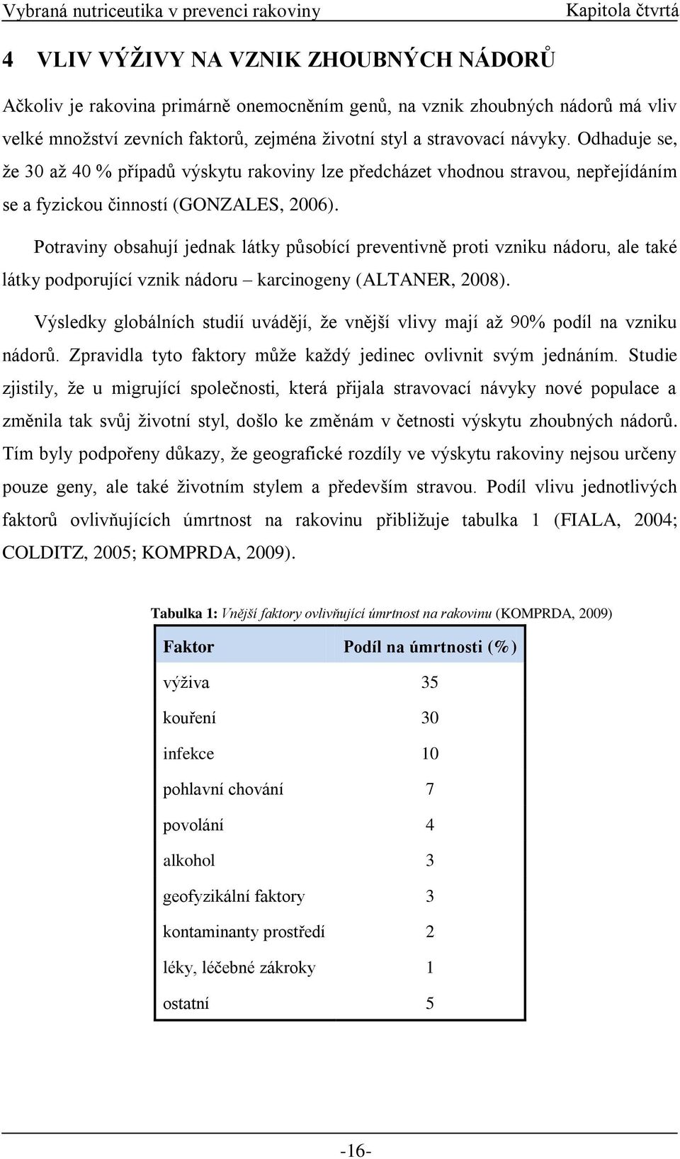 Potraviny obsahují jednak látky působící preventivně proti vzniku nádoru, ale také látky podporující vznik nádoru karcinogeny (ALTANER, 2008).
