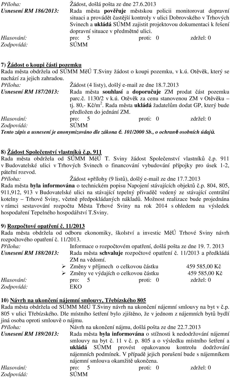 dokumentaci k řešení dopravní situace v předmětné ulici. 7) Žádost o koupi části pozemku Rada města obdržela od MěÚ T.Sviny žádost o koupi pozemku, v k.ú. Otěvěk, který se nachází za jejich zahradou.