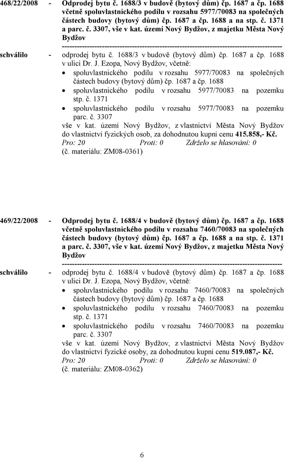 Ezopa, Nový, včetně: spoluvlastnického podílu v rozsahu 5977/70083 na společných částech budovy (bytový dům) čp. 1687 a čp. 1688 spoluvlastnického podílu v rozsahu 5977/70083 na pozemku stp. č. 1371 spoluvlastnického podílu v rozsahu 5977/70083 na pozemku parc.