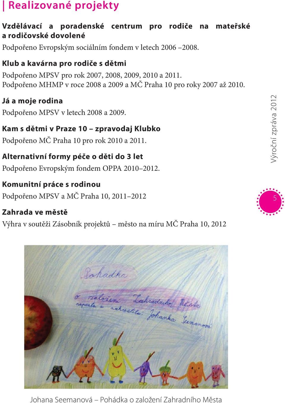 Já a moje rodina Podpořeno MPSV v letech 2008 a 2009. Kam s dětmi v Praze 10 zpravodaj Klubko Podpořeno MČ Praha 10 pro rok 2010 a 2011.