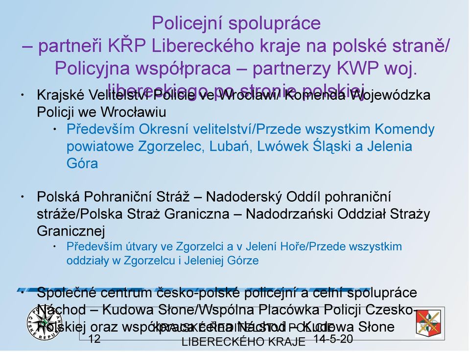 Zgorzelec, Lubań, Lwówek Śląski a Jelenia Góra Polská Pohraniční Stráž Nadoderský Oddíl pohraniční stráže/polska Straż Graniczna Nadodrzański Oddział Straży Granicznej Především útvary ve