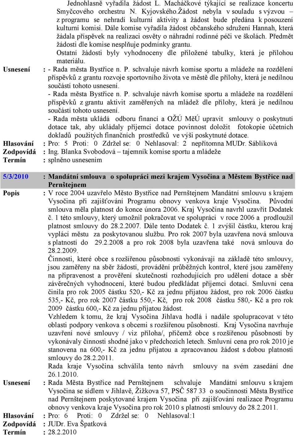 Dále komise vyřadila žádost občanského sdružení Hannah, která žádala příspěvek na realizaci osvěty o náhradní rodinné péči ve školách. Předmět žádosti dle komise nesplňuje podmínky grantu.