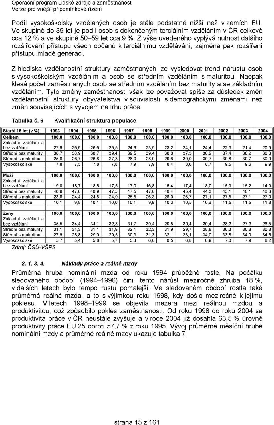 Z hlediska vzdělanostní struktury zaměstnaných lze vysledovat trend nárůstu osob s vysokoškolským vzděláním a osob se středním vzděláním s maturitou.