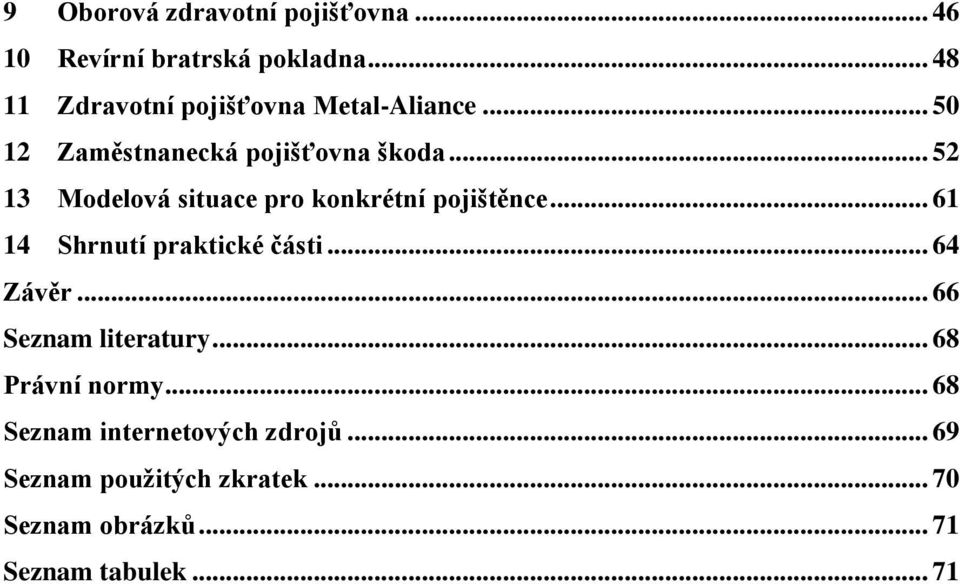 .. 52 13 Modelová situace pro konkrétní pojištěnce... 61 14 Shrnutí praktické části... 64 Závěr.