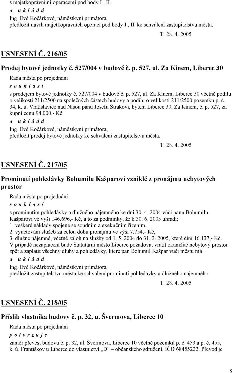 č. 34, k. ú. Vratislavice nad Nisou panu Josefu Strakovi, bytem Liberec 30, Za Kinem, č. p. 527, za kupní cenu 94.000,- Kč Ing.