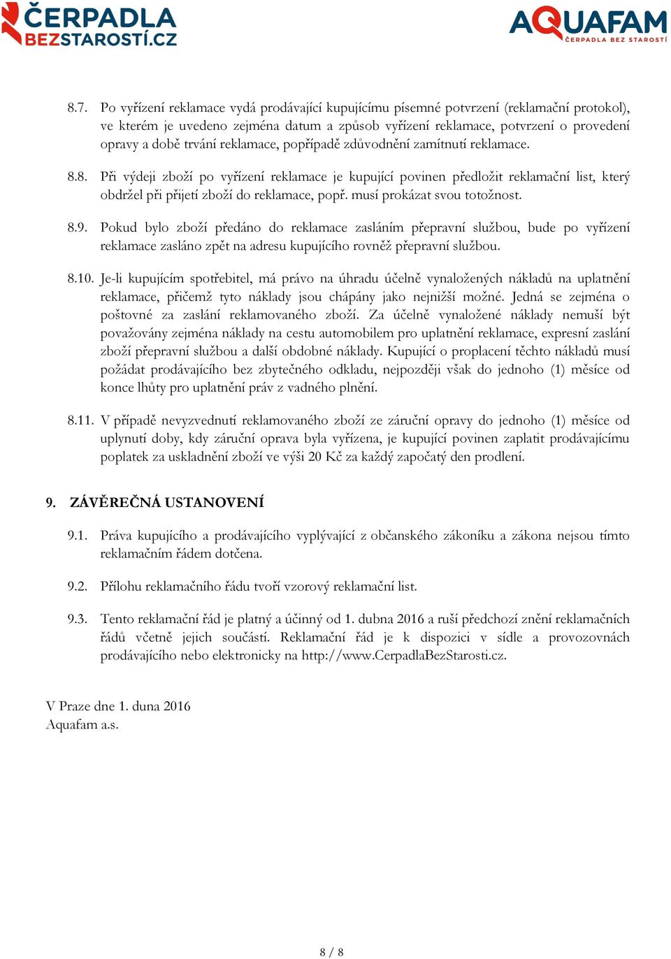 REKLAMAČNÍ ŘÁD 1. ÚVODNÍ USTANOVENÍ - PDF Free Download