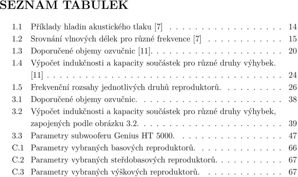 1 Doporučené objemy ozvučnic....................... 38 3.2 Výpočet indukčnosti a kapacity součástek pro různé druhy výhybek, zapojených podle obrázku 3.2....................... 39 3.