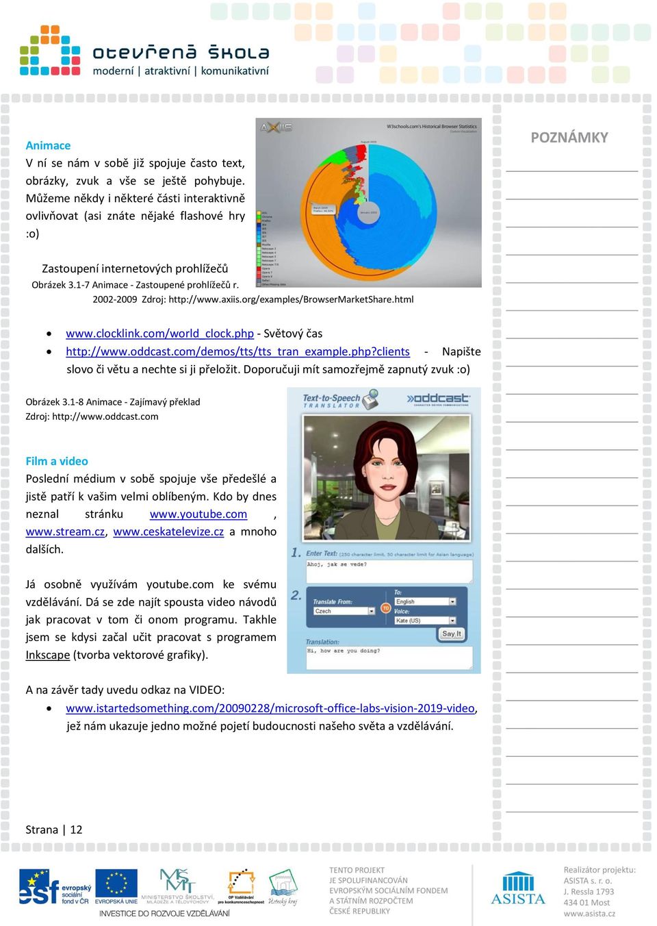 2002-2009 Zdroj: http://www.axiis.org/examples/browsermarketshare.html www.clocklink.com/world_clock.php - Světový čas http://www.oddcast.com/demos/tts/tts_tran_example.php?clients - Napište slovo či větu a nechte si ji přeložit.