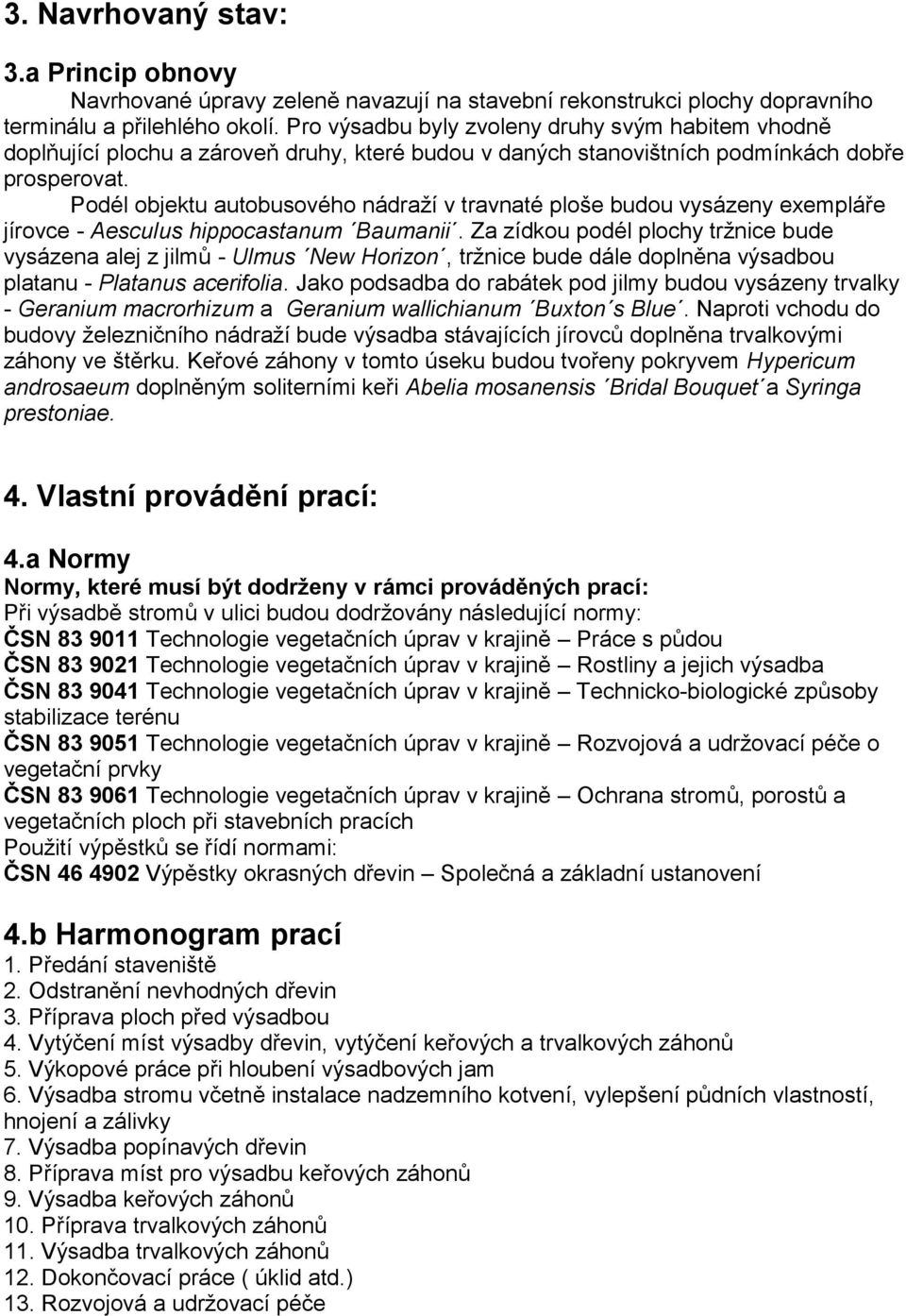 Podél objektu autobusového nádraží v travnaté ploše budou vysázeny exempláře jírovce - Aesculus hippocastanum Baumanii.