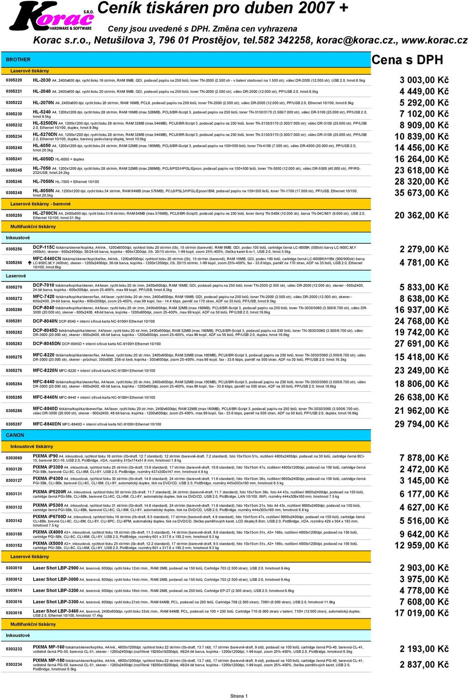 , 1200x6000dpi, rychlost tisku 20 str/min (čb), 15 str/min (barevně), RAM 16MB, GDI, podav.