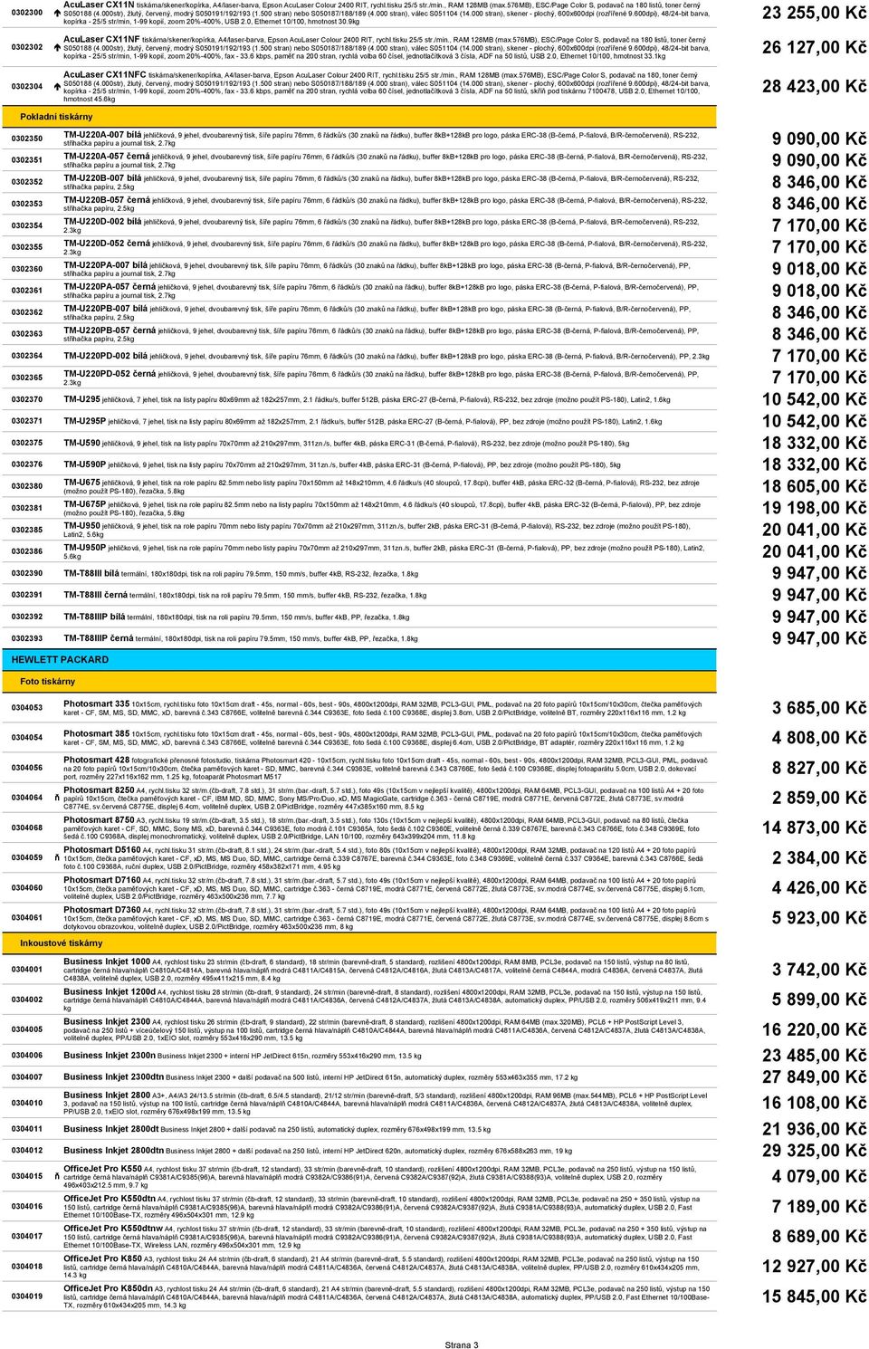 000 stran), skener - plochý, 600x600dpi (rozřířené 9.600dpi), 48/24-bit barva, kopírka - 25/5 str/min, 1-99 kopií, zoom 20%-400%, USB 2.0, Ethernet 10/100, hmotnost 30.