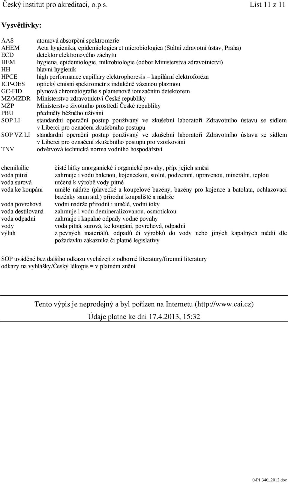 elektrophoresis kapilární elektroforéza optický emisní spektrometr s indukčně vázanou plazmou plynová chromatografie s plamenově ionizačním detektorem Ministerstvo zdravotnictví České republiky