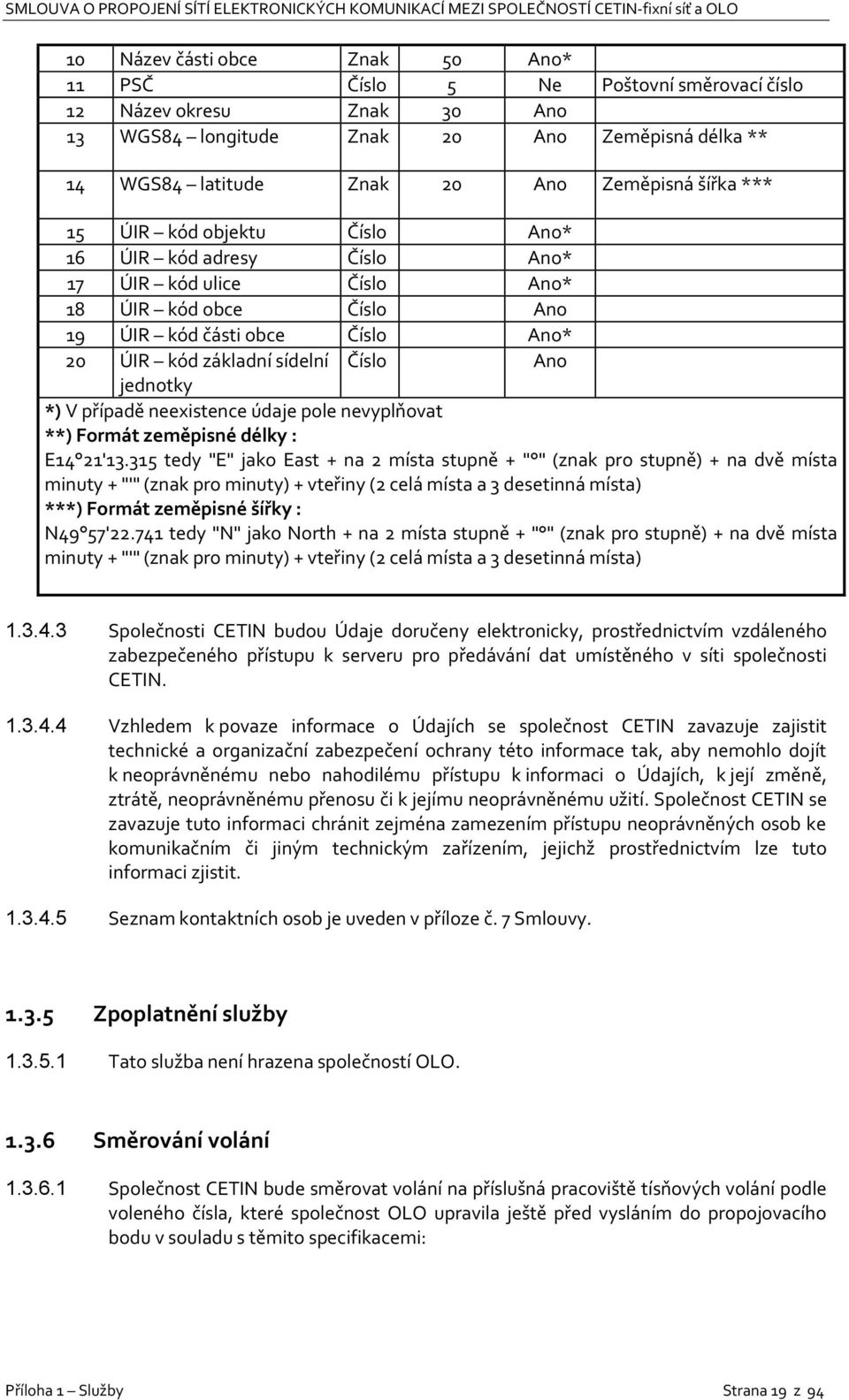 V případě neexistence údaje pole nevyplňovat **) Formát zeměpisné délky : E14 21'13.
