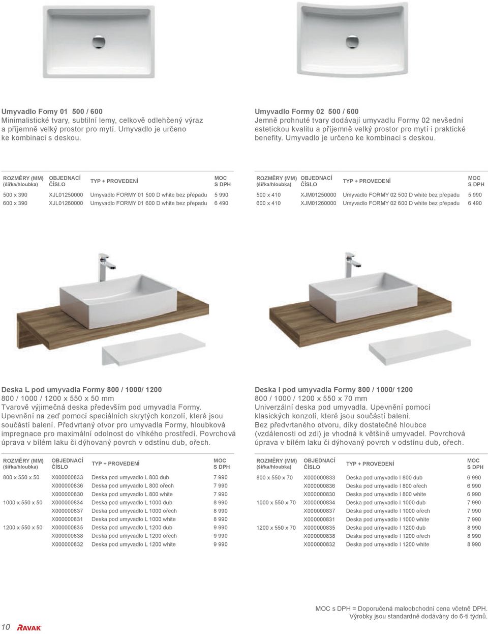 (šířka/hloubka) 5 x 39 XJL125 Umyvadlo FORMY 1 5 D white bez přepadu 5 99 6 x 39 XJL126 Umyvadlo FORMY 1 6 D white bez přepadu 6 49 (šířka/hloubka) 5 x 41 XJM125 Umyvadlo FORMY 2 5 D white bez