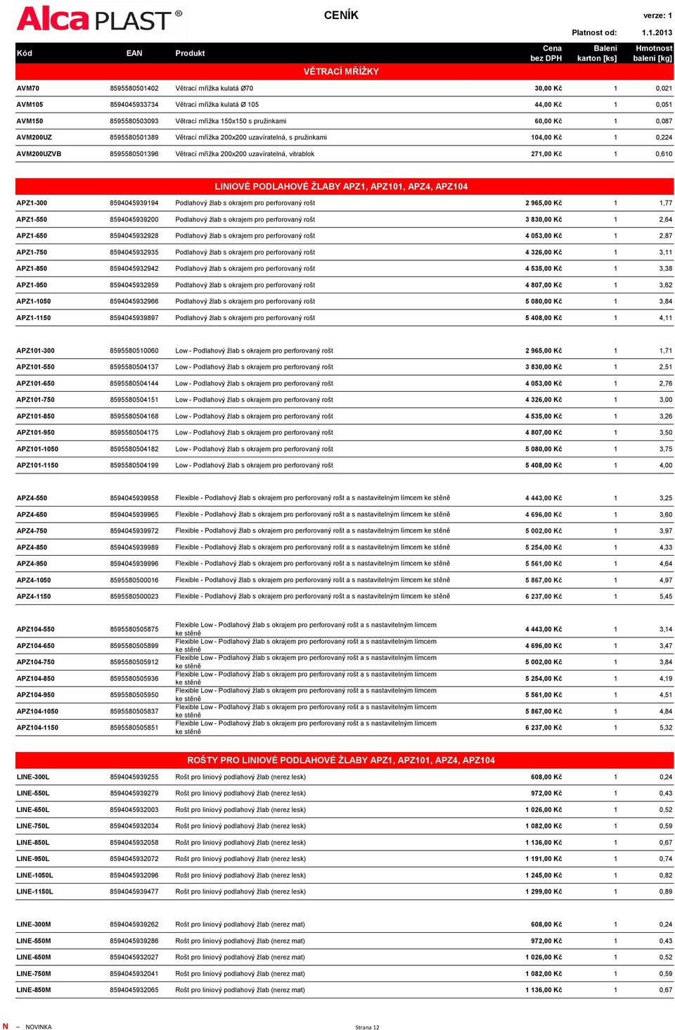 Kč 1 0,610 LINIOVÉ PODLAHOVÉ ŽLABY APZ1, APZ101, APZ4, APZ104 APZ1-300 8594045939194 Podlahový žlab s okrajem pro perforovaný rošt 2 965,00 Kč 1 1,77 APZ1-550 8594045939200 Podlahový žlab s okrajem