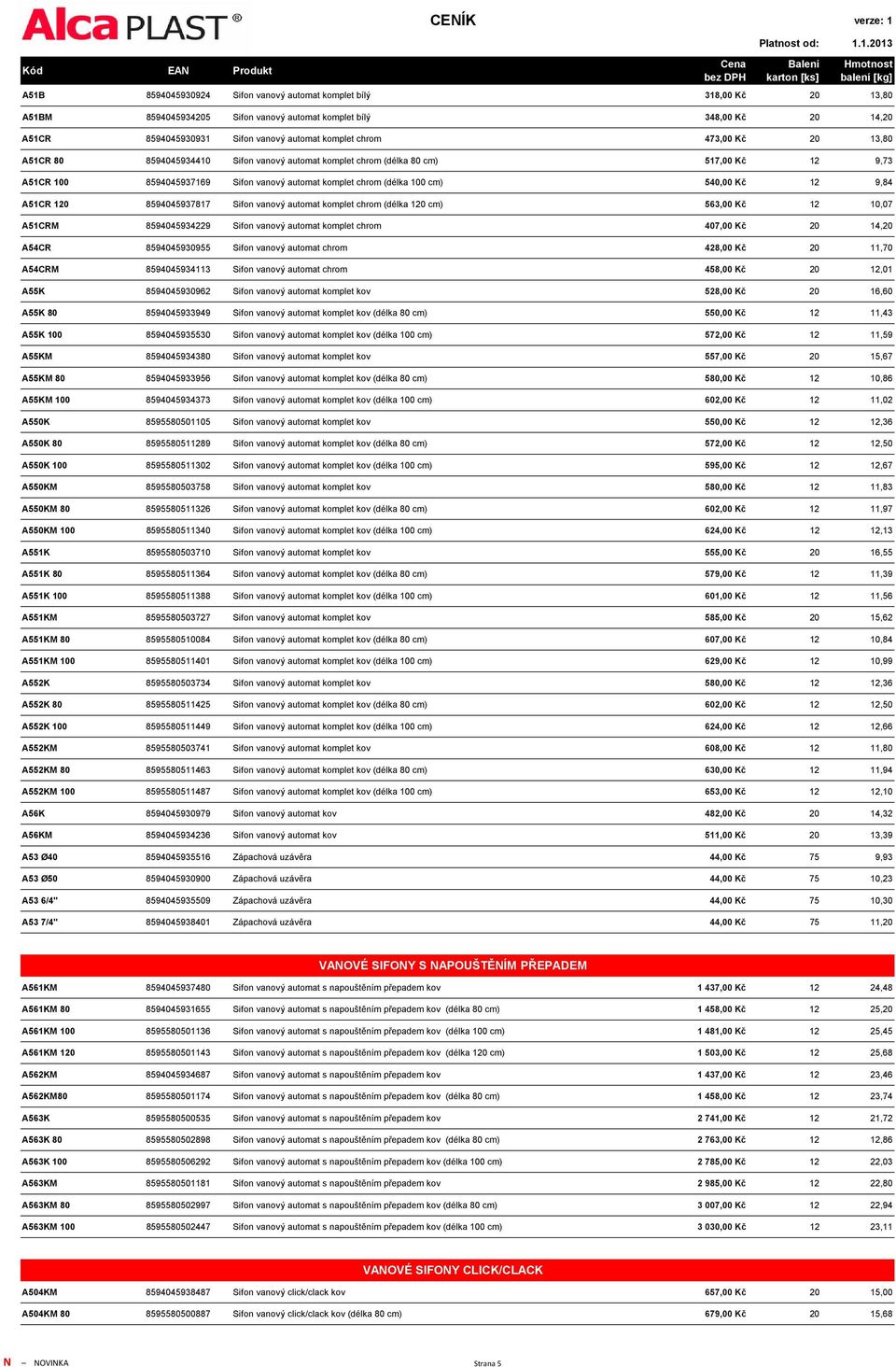 9,84 A51CR 120 8594045937817 Sifon vanový automat komplet chrom (délka 120 cm) 563,00 Kč 12 10,07 A51CRM 8594045934229 Sifon vanový automat komplet chrom 407,00 Kč 20 14,20 A54CR 8594045930955 Sifon