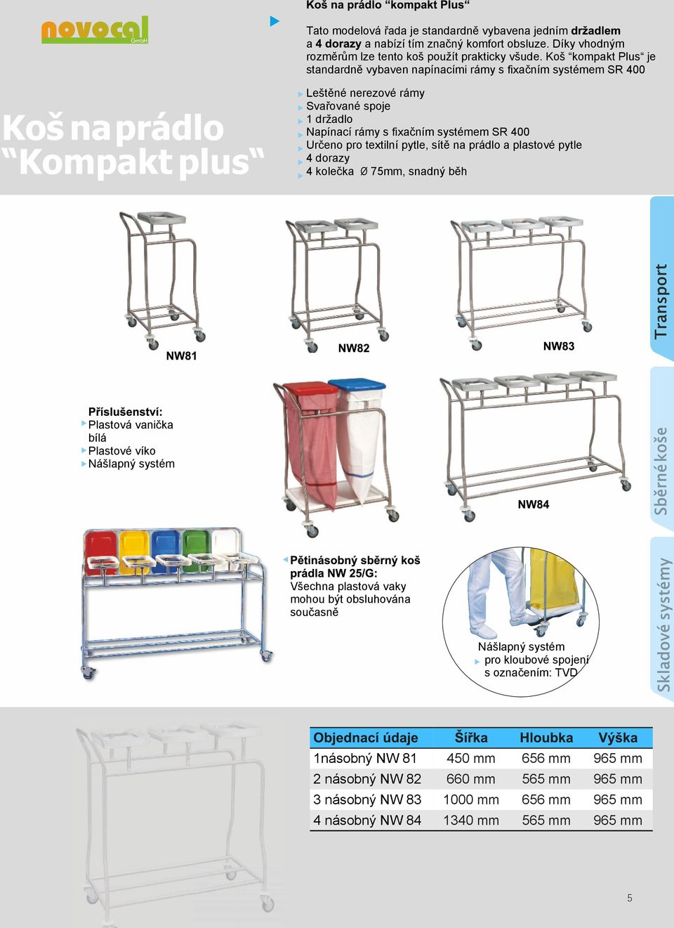 textilní pytle, sítì na prádlo a plastové pytle 4 dorazy 4 koleèka Ø 75mm, snadný bìh N W 8 1 N W 8 2 N W 8 3 Plastová vanièka bílá Plastové víko Nálapný systém N W 8 4 Vechna plastová