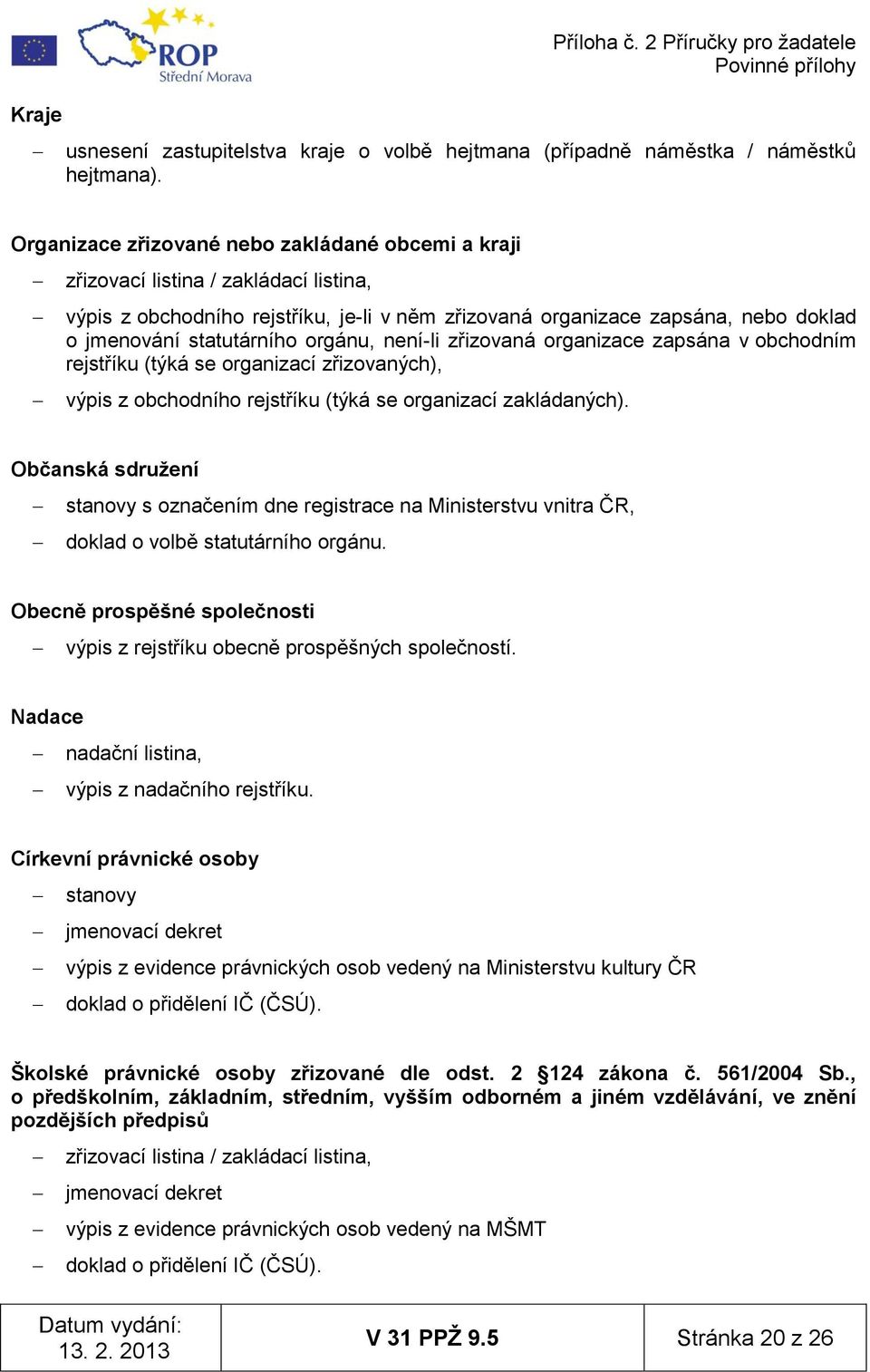 orgánu, není-li zřizovaná organizace zapsána v obchodním rejstříku (týká se organizací zřizovaných), výpis z obchodního rejstříku (týká se organizací zakládaných).