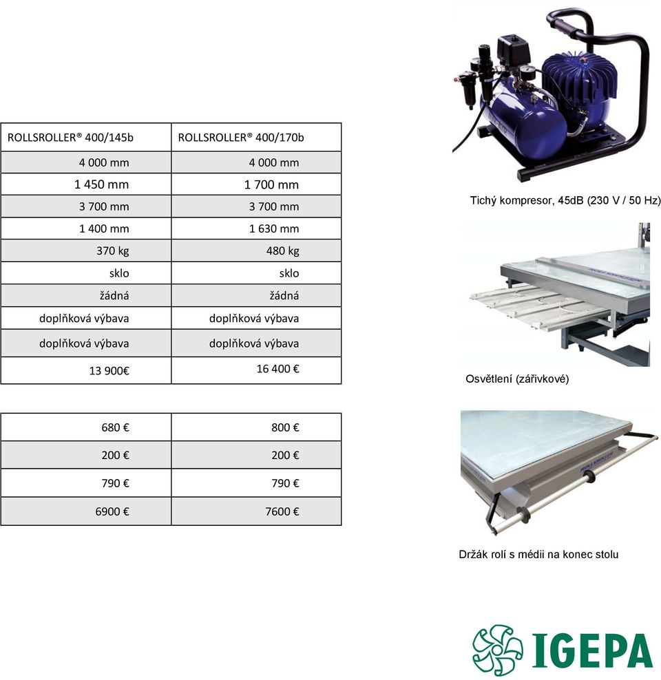 výbava Tichý kompresor, 45dB (230 V / 50 Hz) doplňková výbava doplňková výbava 13 900 16