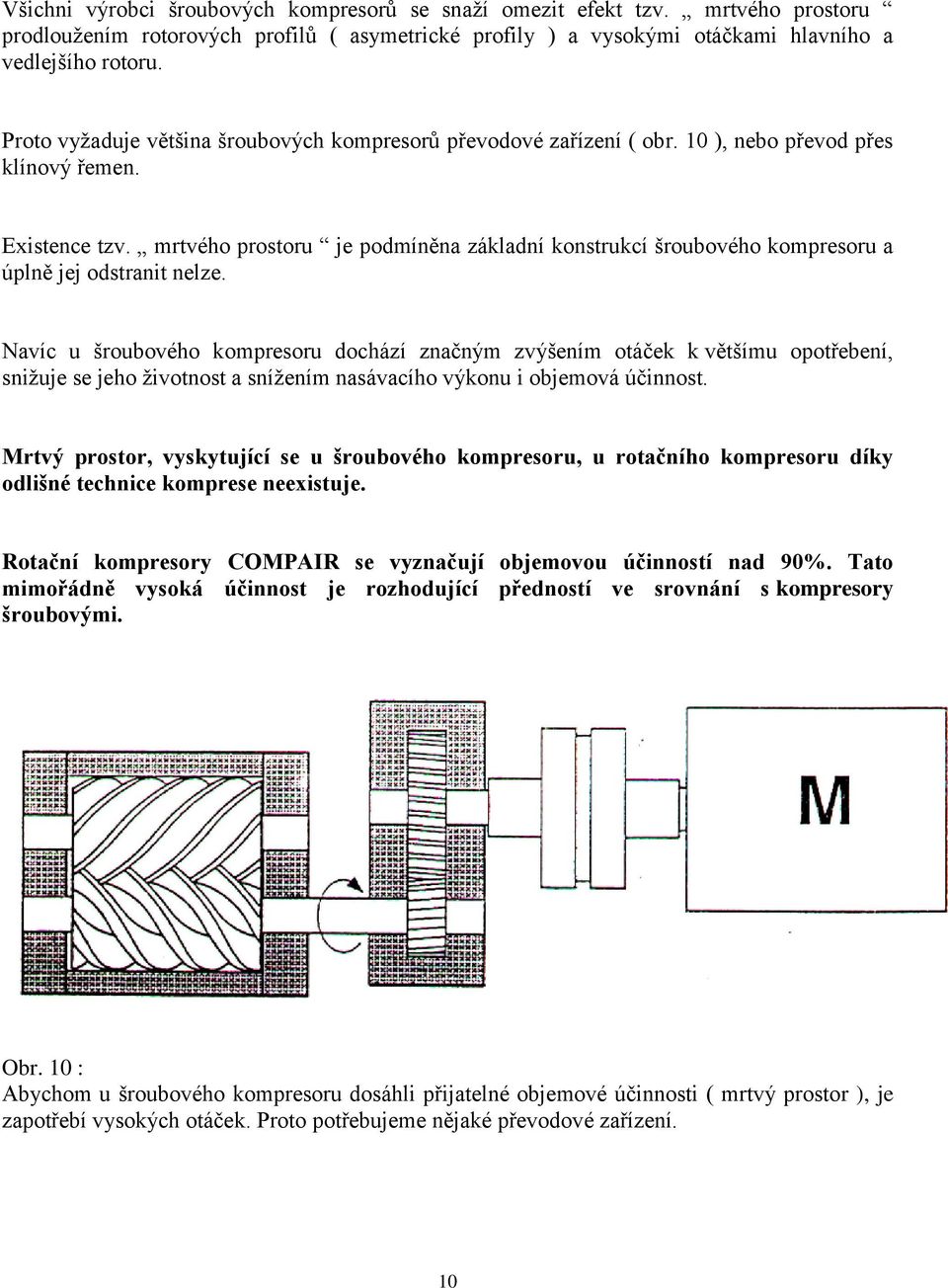 mrtvého prostoru je podmíněna základní konstrukcí šroubového kompresoru a úplně jej odstranit nelze.