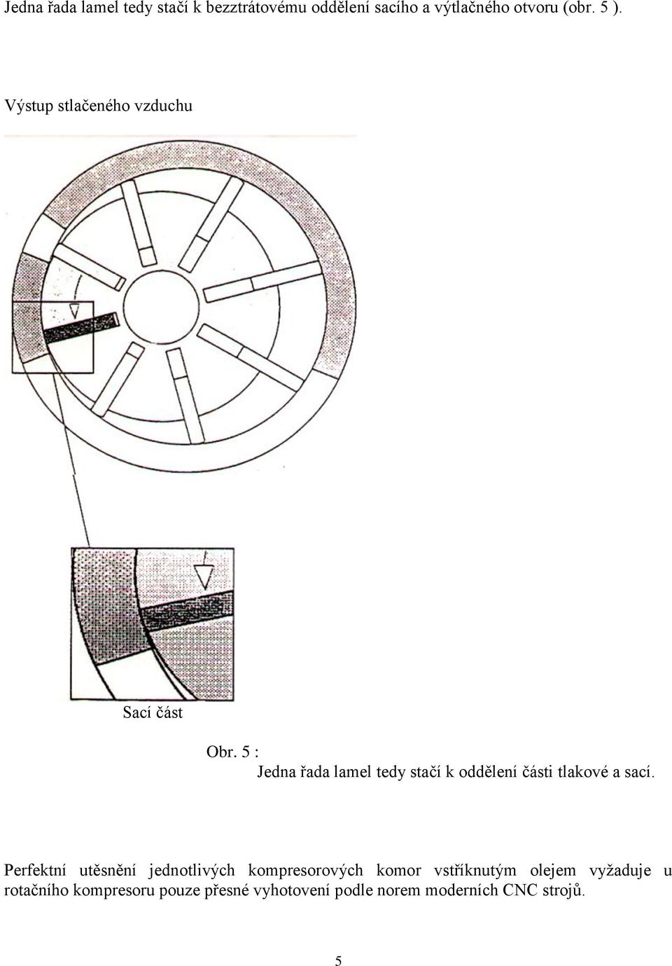5 : Jedna řada lamel tedy stačí k oddělení části tlakové a sací.