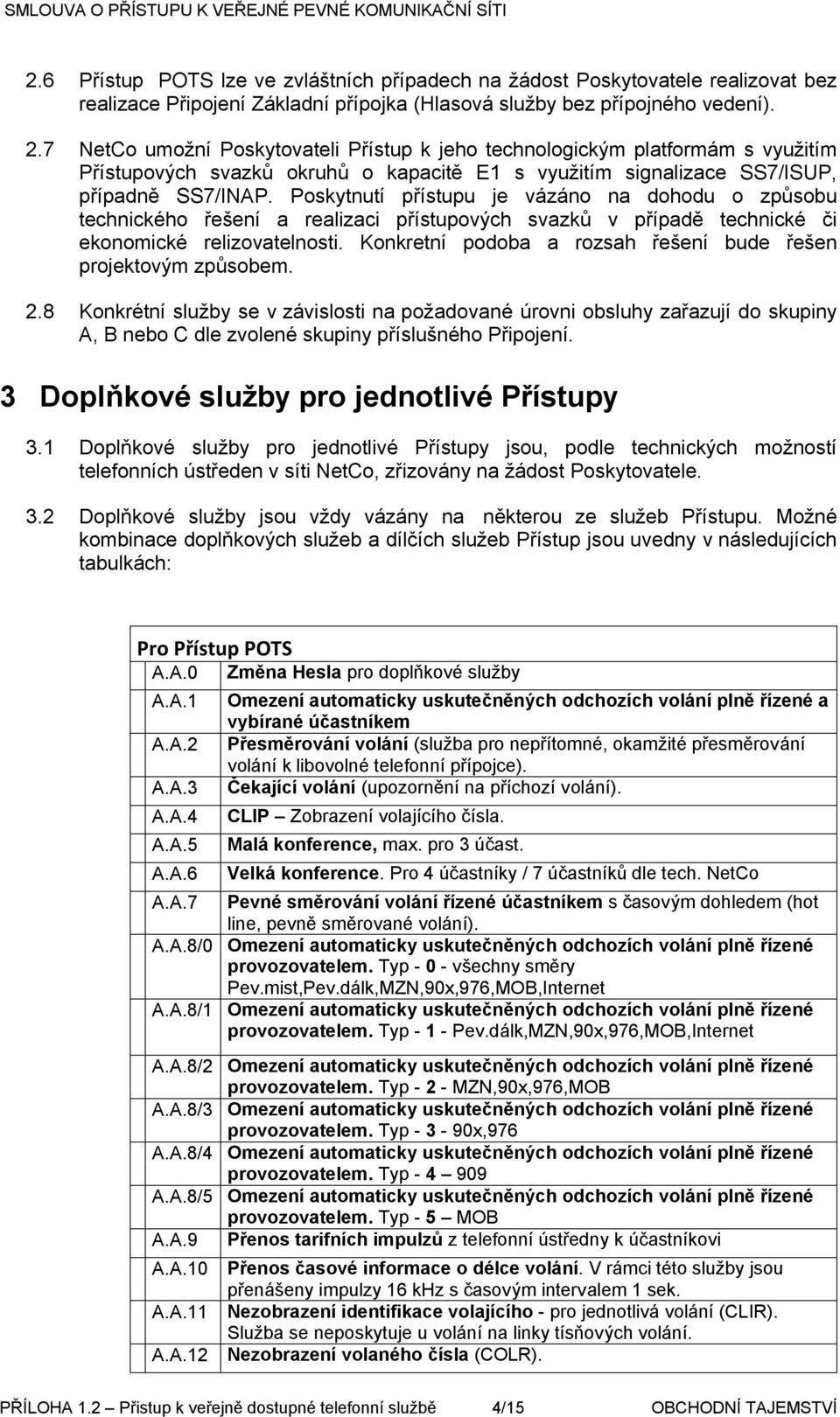 Poskytnutí přístupu je vázáno na dohodu o způsobu technického řešení a realizaci přístupových svazků v případě technické či ekonomické relizovatelnosti.