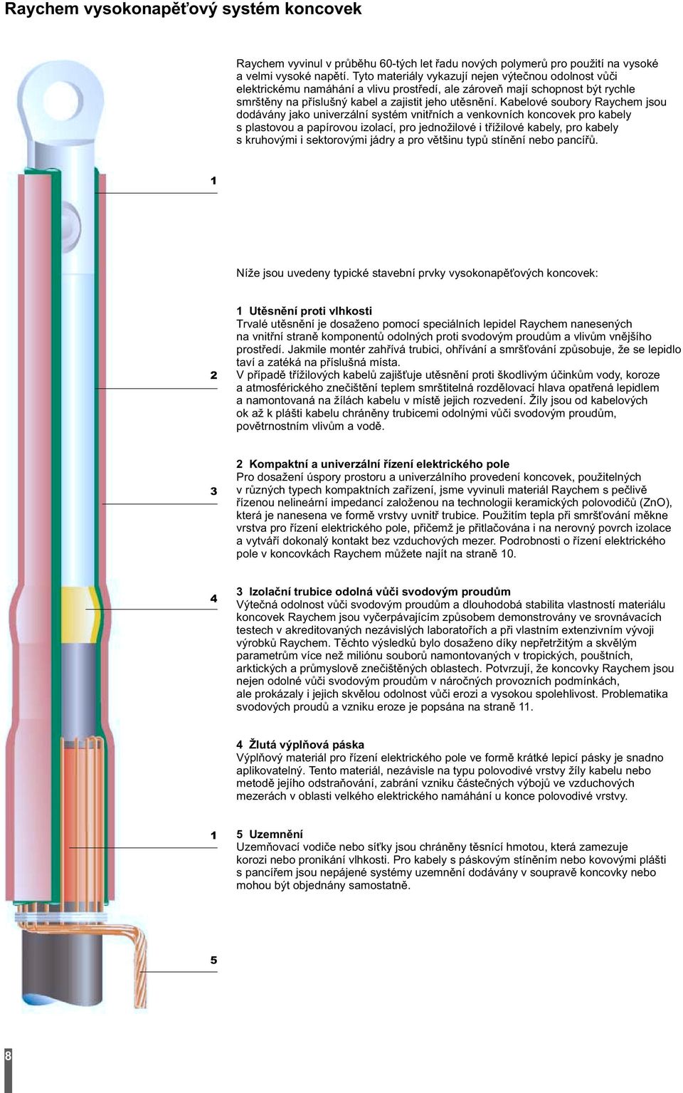 Kabelové soubory Raychem jsou dodávány jako univerzální systém vnitřních a venkovních koncovek pro kabely s plastovou a papírovou izolací, pro jednožilové i třížilové kabely, pro kabely s kruhovými i
