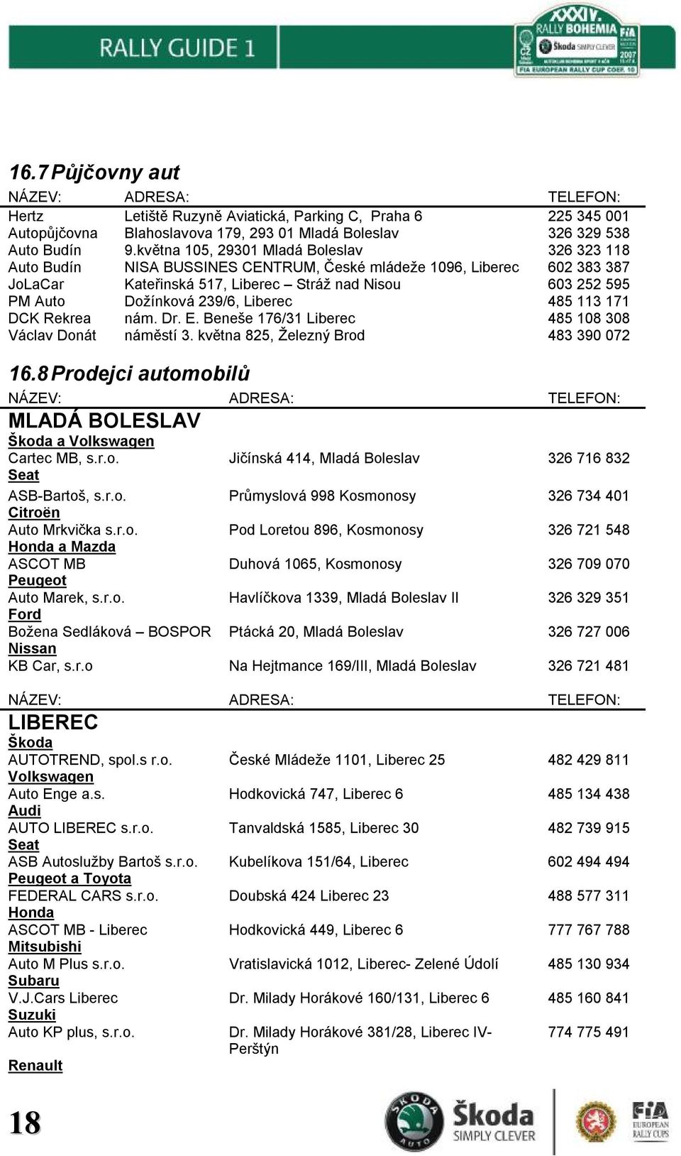 239/6, Liberec 485 113 171 DCK Rekrea nám. Dr. E. Beneše 176/31 Liberec 485 108 308 Václav Donát náměstí 3. května 825, Železný Brod 483 390 072 16.