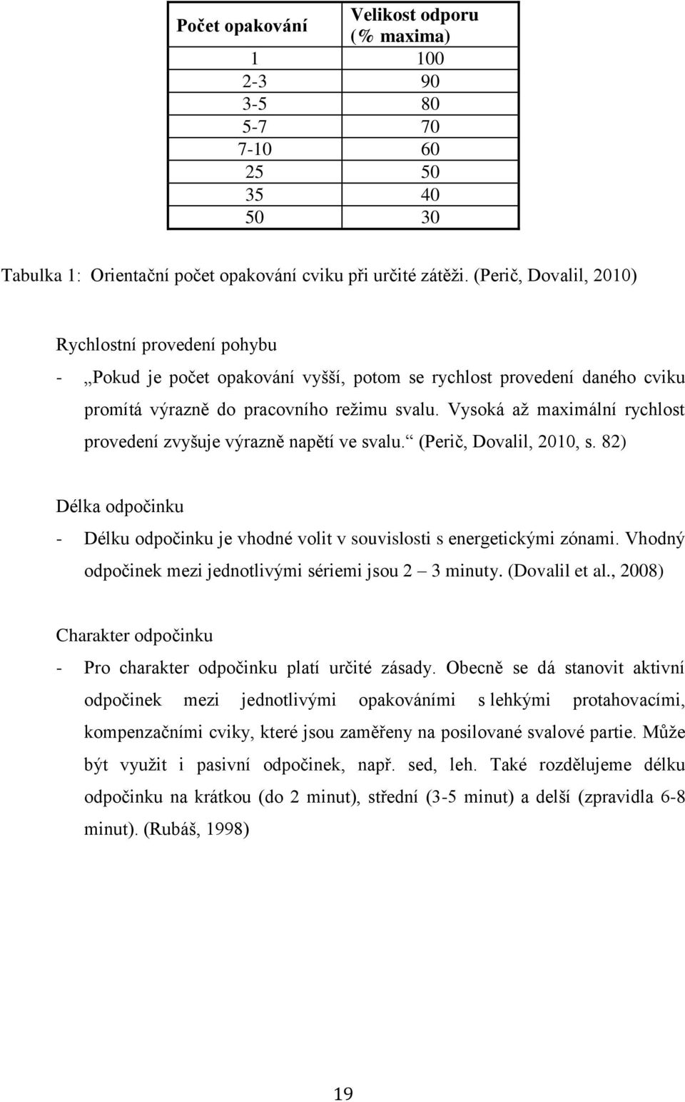 Vysoká až maximální rychlost provedení zvyšuje výrazně napětí ve svalu. (Perič, Dovalil, 2010, s. 82) Délka odpočinku - Délku odpočinku je vhodné volit v souvislosti s energetickými zónami.