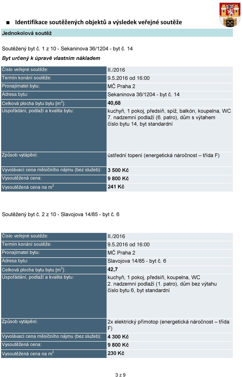 patro), dům s výtahem číslo bytu 14, byt standardní ústřední topení (energetická náročnost třída F) 3 5 Kč 9 8 Kč 241 Kč Soutěžený byt č. 2 z 1 - Slavojova 14/85 - byt č.