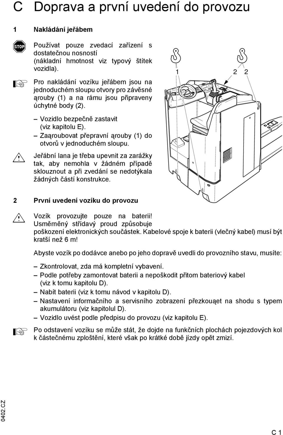 Zaąroubovat přepravní ąrouby (1) do otvorů v jednoduchém sloupu.