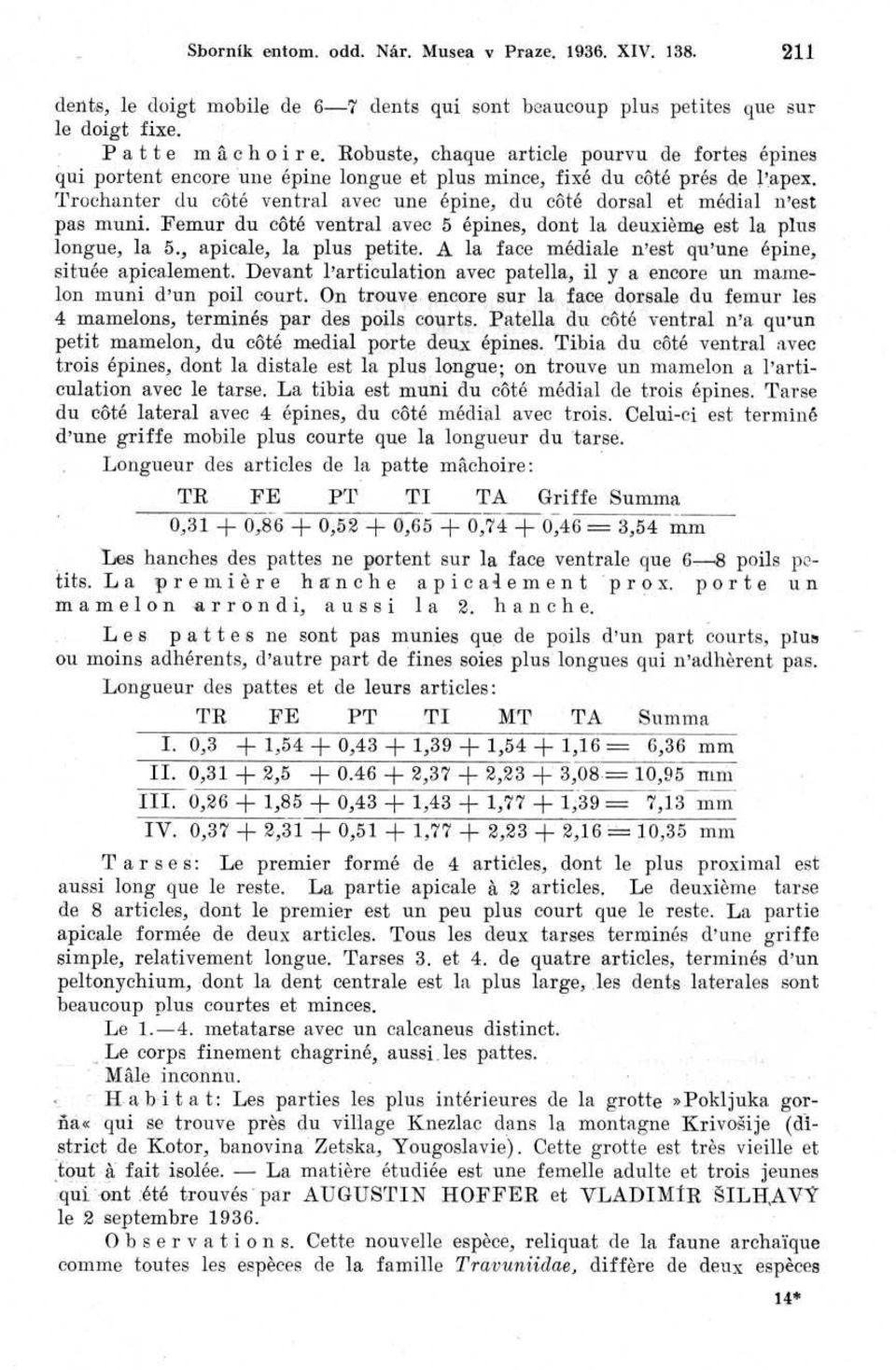 Trochanter du côté ventral avec une épine, du côté dorsal et médial n'es t pas muni. Femur du côté ventral avec 5 épines, dont la deuxième est la plu s longue, la 5., apicale, la plus petite.