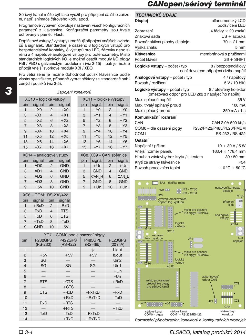 Standardně je osazeno 8 logických vstupů pro bezpotenciálové kontakty, 8 výstupů pro LED, žárovky nebo sirénu a 4 napěťové analogové vstupy pro potenciometry.