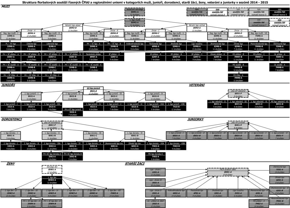 liga mužů tyto tyto 8XM2-A soutěže řídí soutěže řídí Národní liga-západ 12 družstev Národní liga-východ rozhodčí licence F rozhodčí licence W 8XM3-B 8XM3-A Divize - A 12 družstev Divize - B Divize -