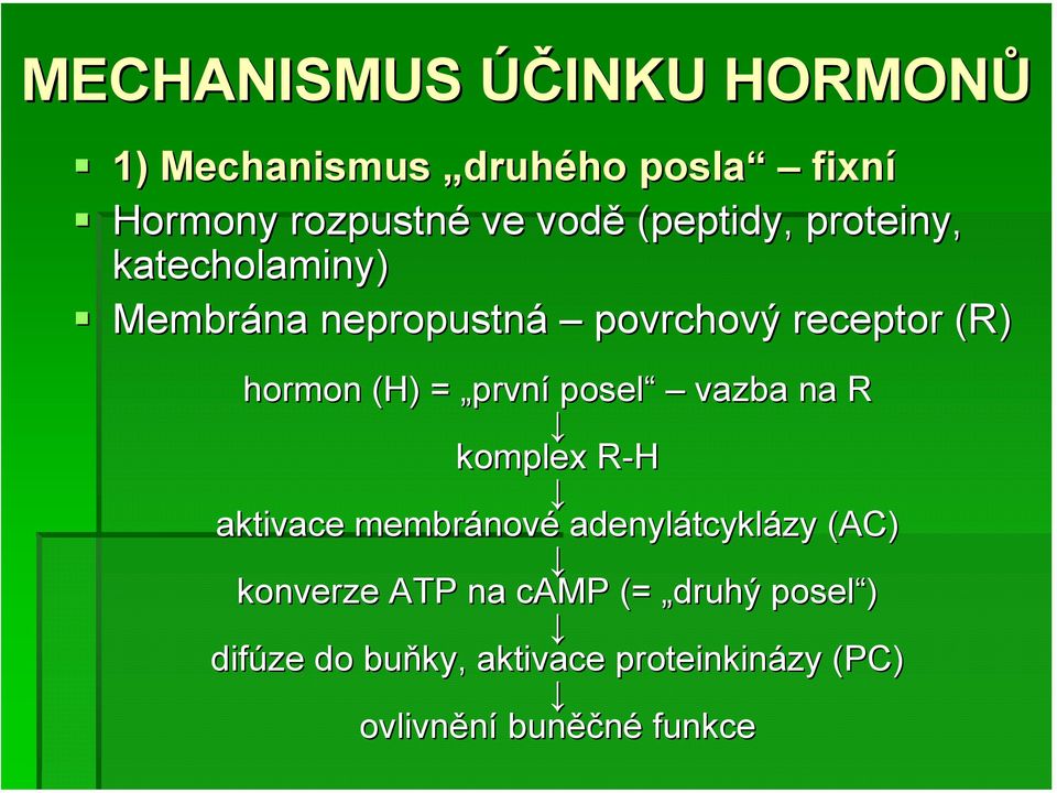 první posel vazba na R komplex R-HR aktivace membránov nové adenylátcykl tcyklázy (AC)