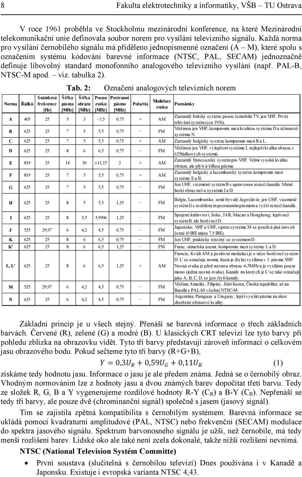 Každá norma pro vysílání černobílého signálu má přiděleno jednopísmenné označení (A M), které spolu s označením systému kódování barevné informace (NTSC, PAL, SECAM) jednoznačně definuje libovolný